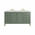 James Martin Vanities Chicago 60in Double Vanity, Smokey Celadon w/ 3 CM Eternal Jasmine Pearl Top 305-V60D-SC-3EJP